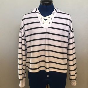 Striped eyelet hoodie